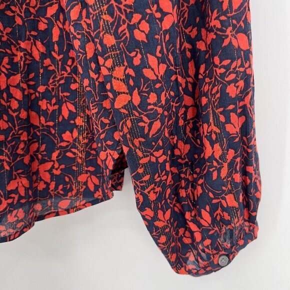 LOFT Women's Forever Navy Long Sleeve Shimmer Floral Blouse fall M - Picture 6 of 9